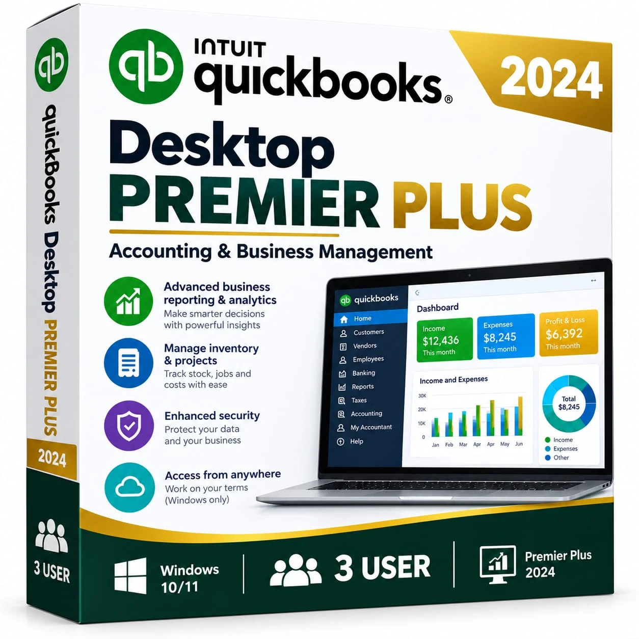 Quickbooks Desktop Premier Plus 2024 for Windows Lifetime | 1 User | US Version